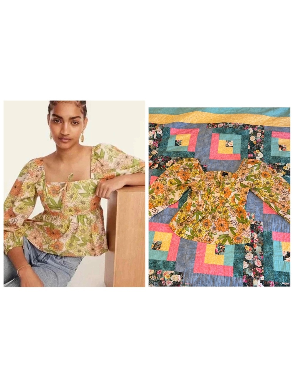 J.Crew Squareneck Tie Front Zinnia Floral Cotton Blouse Size 2 Elastic Cuffs